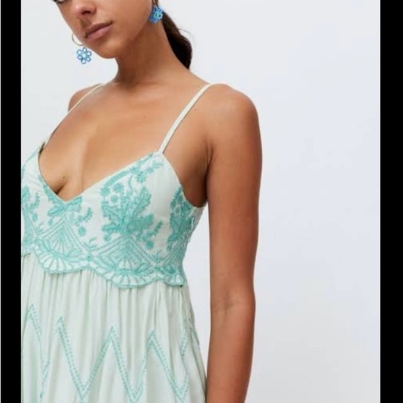Urban Outfitters Teal Embroidered Chemise - Picture 2 of 14